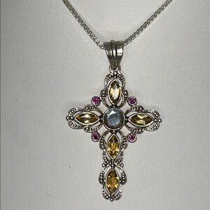 NWOT Genuine Nicky Butler Multi Gemstone Cross Necklace
